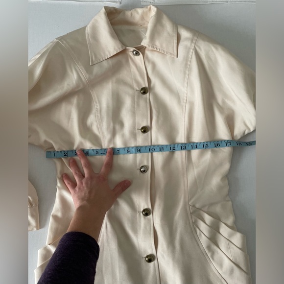 Vintage Silk Cream Button Midi Dress with Shoulder Pads Medium M - Picture 13 of 15